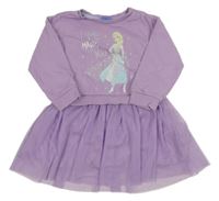 Levandulové teplákovo/tylové šaty s Elsou Disney