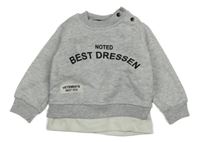 Svetlosivá melírovaná tepláková mikina s nápismi a všitým trikem