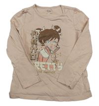 Pudrové triko s holčičkou a nápisy C&A