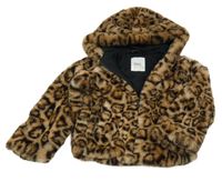 Světlehnědo-hnědo-tmavohnědá vzorovaná kožešinová podšitá bunda s kapucí M&S