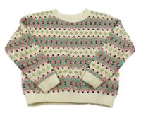 Smetanovo-zeleno-jahodovo-zlatý vzorovaný sveter M&S