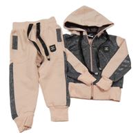 2Set - Černo/stříbrno-světlerůžová propínací mikina s nášivkou s kamínky a kapucí + tepláky