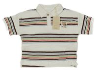 Nové - bielo-pruhované vzorované oversize polo tričko s nášivkou LEIGH TUCKER