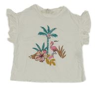 Bílé tričko s palmou a plameňákem a volánky H&M