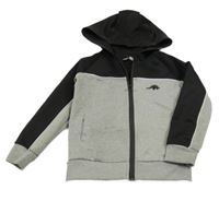 Sivo-čierna melírovaná prepínaci mikina s dinosaurom a kapucňou PEP&CO