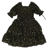 Černé šifonové šaty se zlatými hvězdičkami Rave Editions