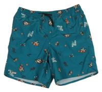 Modrozelené plážové kraťasy s obrázky OLAIAN