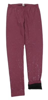 Vínové třpytivé teplákové zateplené legíny YIGGA