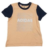 Světleoranžovo-tmavomodré tričko s logy Adidas