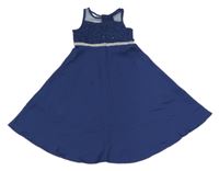 Tmavomodré slavnostní šaty s krajkovým živůtkem Sunny Fashion 