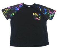 Čierne tričko s barevnými fleky a kapsičkou Shein