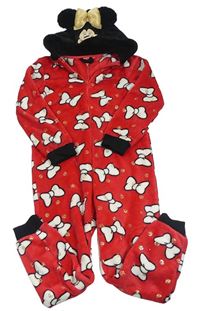Červeno-čierna chlpatá kombinéza s mašľami a kapucí - Minnie Primark
