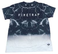 Čierno-biele tričko s bleskami a nápisom Firetrap