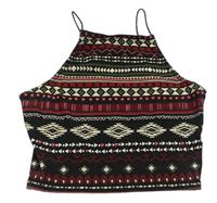 Čierno-krémovo-červený vzorovaný crop top New Look