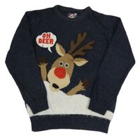 Tmavomodro-khaki melírovaný sveter so sobom F&F