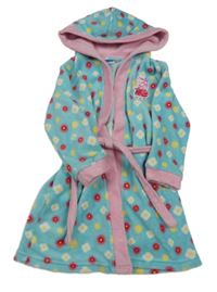 Světlemodrý květovaný chlupatý župan s Peppou a kapucí