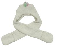 Biela chlpatá čapica so šálou - jednorožec Primark