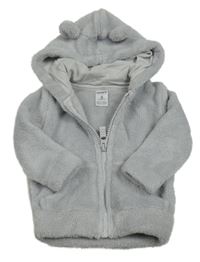 Šedá chlupatá propínací mikina s kapucí s oušky Carter's