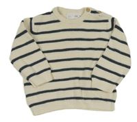 Světlebéžovo-antracitový pruhovaný sveter Zara