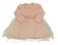 Ružovo-biele bavlněno/síťované šaty so srdiečkami