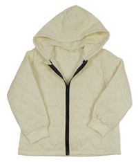 Krémová prešívaná šušťáková lehce zateplená bunda s kapucňou Shein