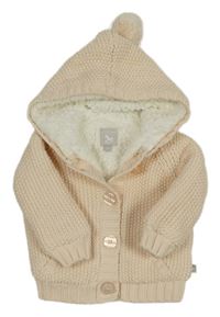 Meruňkový zateplený propínací svetr s kapucí s bambulí