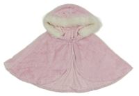 Ružové kožušinové pončo s kapucňou