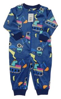 Nové - Tmavomodrý plyšový overal s bagry Matalan