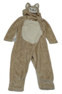 Kostým - Béžová chlupatá kombinéza s kapucí - králík Tu