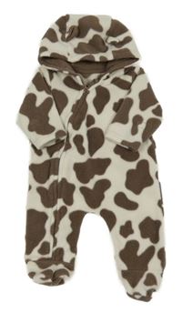 Smetanovo-hnědá vzorovaná fleecová kombinéza s kapucí George