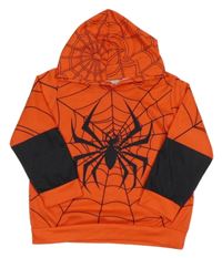 Červeno-čierna mikina s pavoukem a kapucňou