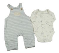 2set - Světlemodro-biele pruhované na traké tepláky s medvědem + smotanové body Mothercare