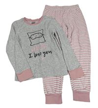 Šedo-bílo-starorůžové sametové pyžamo s polštářem a pruhy Pocopiano