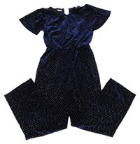 Tmavomodrý třpytivý sametový slavnostní kalhotový overal Monsoon