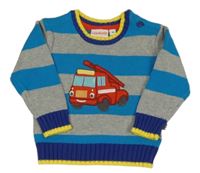 Sivo-azurový pruhovaný sveter s nákladiakom Liegelind