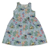 Modré kvetované bavlnené šaty so zvířaty H&M