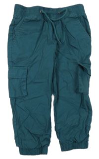 Tmavozelené plátenné podšité cargo cuff nohavice Pocopiano