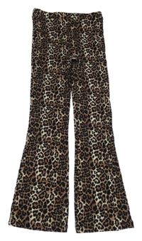 Hnědo-černo-béžové žebrované flare legíny s leopardím vzorem Tu