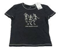 Antracitové crop tričko s kostrami H&M