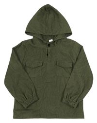Khaki rebrovaná zamatová mikina s kapucňou shein