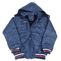 Tmavomodrá šušťáková prešívaná zateplená bunda s kapucí - Tommy Hilfiger