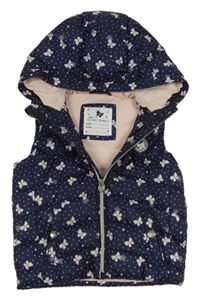 Tmavomodro-ružová šušťáková zateplená vesta s motýlikmi a kapucňou C&A