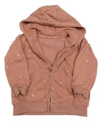 Starorůžová propínací mikina se srdíčky a kapucí George