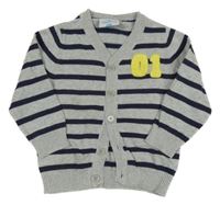 Sivo-tmavomodrý pruhovaný prepínaci sveter s číslom Topomini