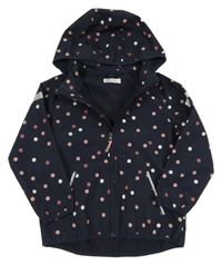 Tmavomodrá softshellová bunda s růžovými puntíky a kapucí H&M