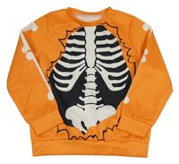 Oranžovo-čierna mikina s kostrou