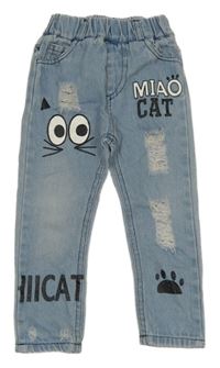 Světlemodré skinny rifle s nápisy 