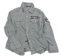 Šedá pruhovaná košile s nápisy