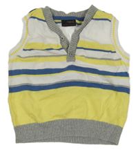 Žlto-modro-bielo-sivá pruhovaná pletená vesta Next