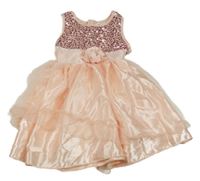 Marhuľové tylové slávnostné šaty s flitrami